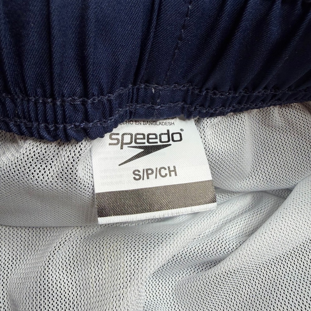 Speedo Mens Small Swim Trunks Navy Blue Yellow Colorblock Mesh Lined - Picture 2 of 12